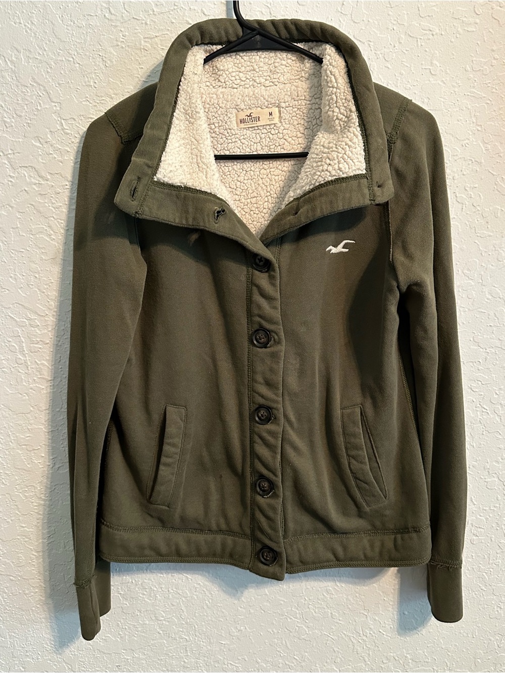 Hollister Olive Green Sherpa-Lined Button Jacket